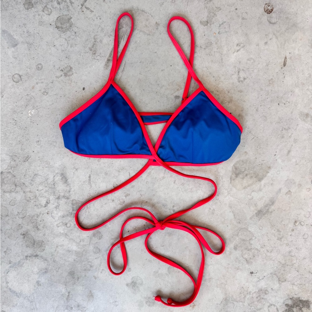 J Crew Royal Blue / Navy Triangle Bikini Top with Red Trim Size Medium